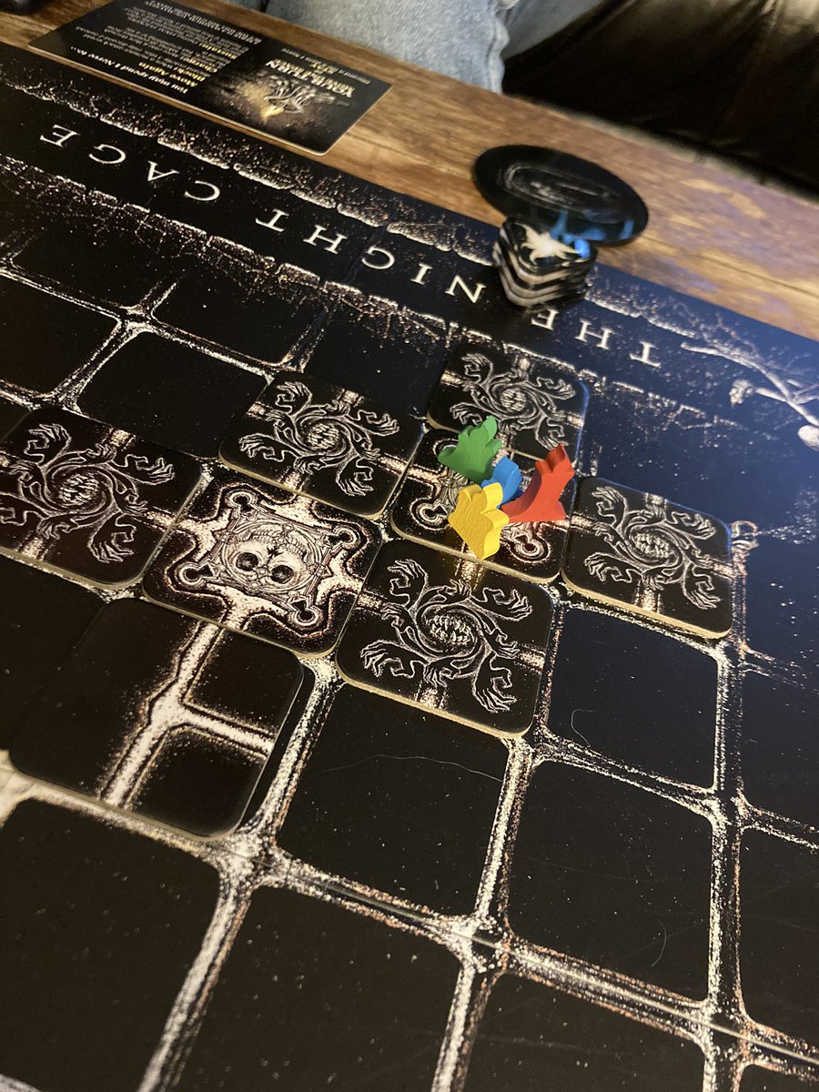 TokenGaymer's tweet photo. I feel like the candles really add to the ambiance of the Night Cage. Happy to report we made it out safe! #thenightcage #smirkanddagger #smirkanddaggergames #bgg #boardgame #coopgame #tabletopgame #games #tilegame #horrorgame https://t.co/3oI5SnOAv4