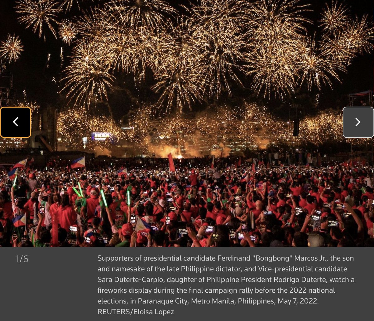 CurtisSChin's tweet image. #Philippines 🇵🇭 #PHVote 

“Fireworks lit up the sky as singers, celebrities &amp;amp; social media stars took to stages across the capital Manila ahead of the election on Monday, which pits Vice President Leni #Robredo against frontrunner Ferdinand #Marcos Jr.…”
reuters.com/world/asia-pac…