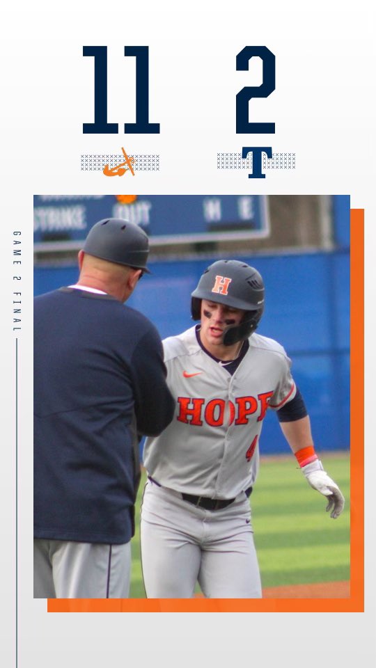 HopeCollegeBSB's tweet photo. VICTORY! Hope 11, Trine 2. The Flying Dutchmen complete the doubleheader sweep at Trine, wrap up the MIAA championship outright. Hope (26-8, 17-4 MIAA) will be the No. 1 seed for next week's league Tournament. #BeStrongBeTrue #d3baseball https://t.co/XjALVDRv5E