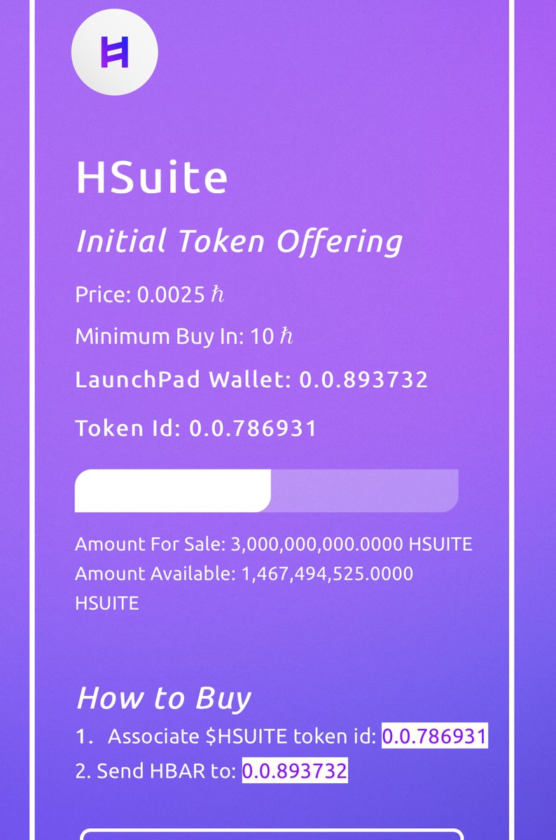 #HelloFuture!

More than half presale gone in less than a week!🚀

If I were you I would not wait last min to get in. 
You might just wake up and $HSUITE ITO sold-out.

Join:
- Associate $HSUITE: 0.0.786931
- Send Min 10 $HBAR to: 0.0.893732

 #Hederafirst 
 <a href="/hedera/">Hedera</a> #HBARbarians