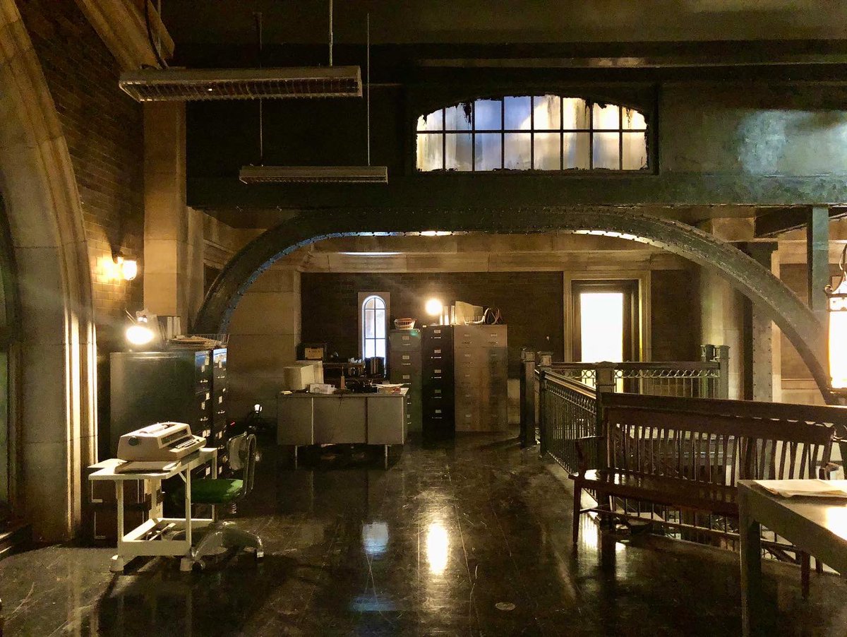 Rainy days remind me of #Gotham ❤️ Here are shots I took on the 2nd level of the gorgeous GCPD set just before it was disassembled. See how different the space looks from two angles and with different light. #LongLiveGotham #SaveGotham #MrPennGotham #MisterPenn #TheVentriloquist