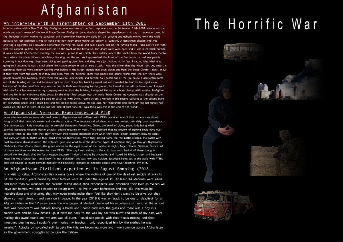 CEst2022's tweet image. A little while ago we were hired to design a magazine spread dedicated the horrific war in Afghanistan. These were just our practiced designs, keep an eye out for the final design…

#magazinespread #magazine #design
