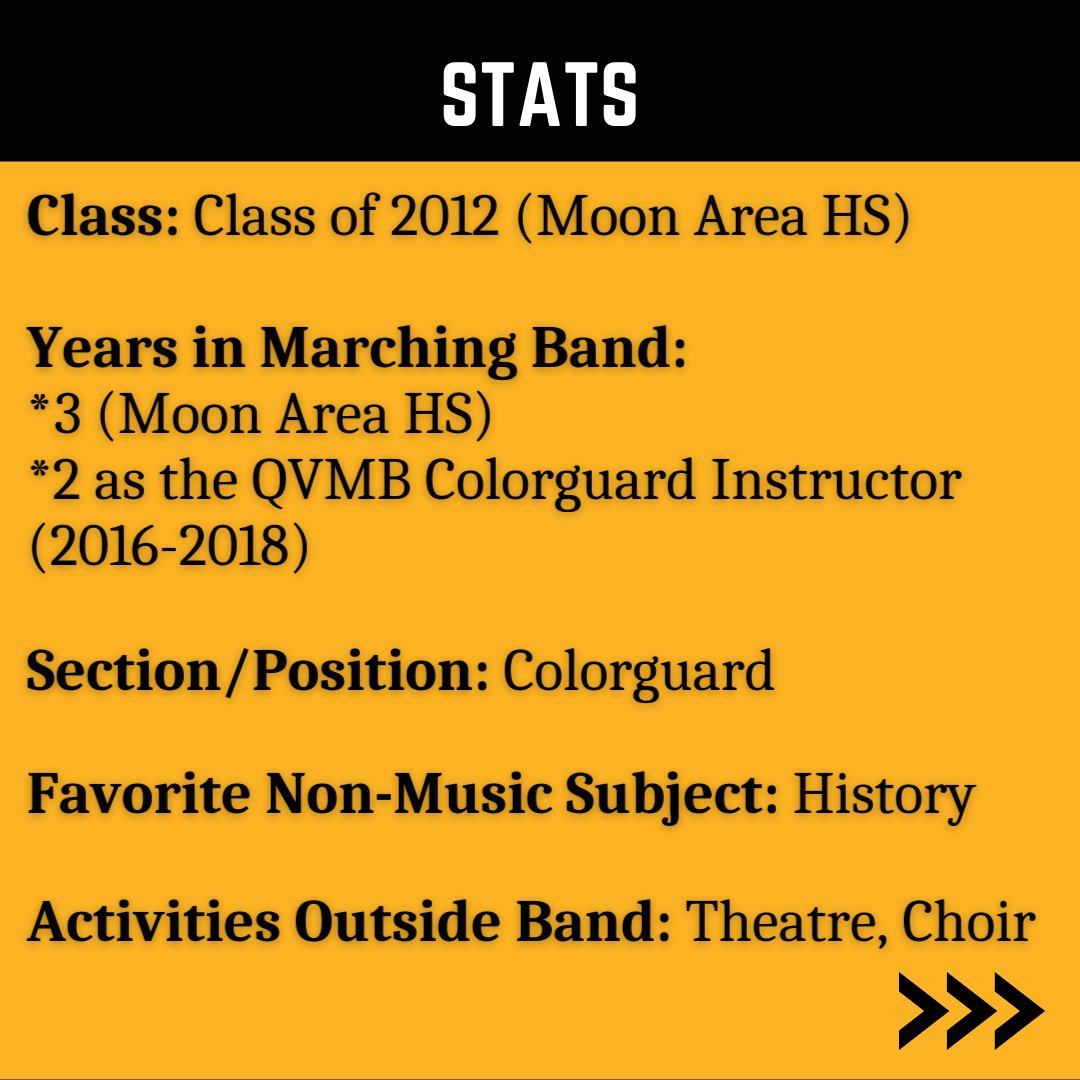 QVHSBandOrch's tweet photo. Very late posting (did a lot of traveling today for Mother's Day weekend!), but today is the last #staffsaturday in the #whyimarched series! Ms. Victoria Frankeny was our colorguard instructor from 2016-2018. https://t.co/tlCj8UkDcV