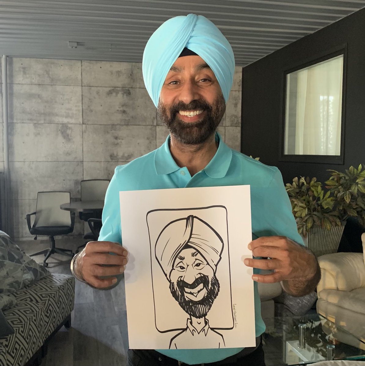 hilaurel's tweet photo. I drew caricatures at a 1 year oldβs birthday party today. This might be my favourite caricature of the day! What a fantastic smile and I love the colour of his matching shirt and turban! #Yeg #art #cartoon #caricature #EventIdea #events #birthday #party #gift #keepsake https://t.co/I1s5mhAeCi
