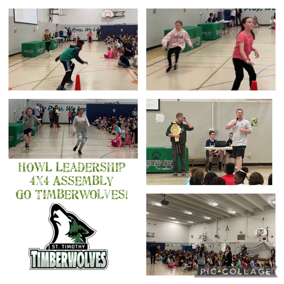 StTimothyRegina's tweet image. 📣😀Our Timberwolf Family celebrated our first HOWL Leadership Assembly F2F in the gym after 2 years! 🙌 SWPBIS Awards, Minute 2 Win-It Challenges &amp;amp; tons of goofy shenanigans 🤪… note the wrestling belt! #TimberwolfProud