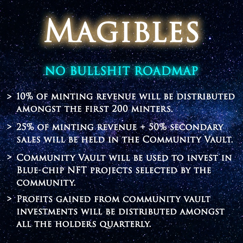 magibles's tweet photo. Well, we call it NO Bullshit Roadmap.

1. First Metamorphic cc0 #NFTProject 
2. Built for the community + DAO investments
3. Interactive + #omnichainnft  
4. Community Vault &amp; #HoldandEarn

🔮Metamorphic mysteries will be revealed as the project progresses #cc0summer #nftgiveaway https://t.co/AID10KijKX