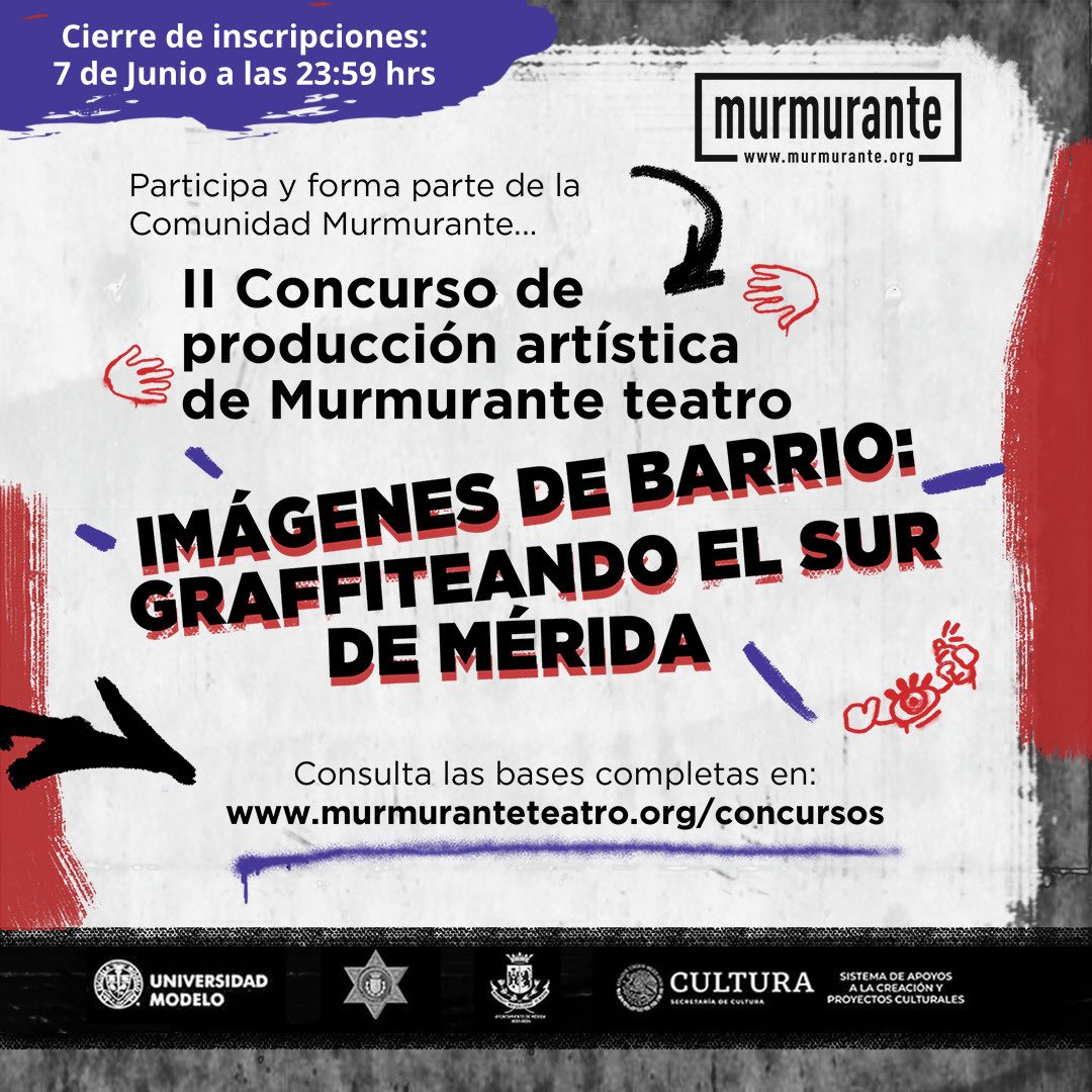 MurmuranteT's tweet photo. #NoticiasMurmurante #ComunidadMurmurante #FONCAMX 

¡Murmurante escuchó tus peticiones y hemos decidido expandir la fecha de cierre y hacer ajustes a la convocatoria para que más creadores jóvenes puedan inscribirse al II Concurso de Producción Artística! https://t.co/BwhFHGX4KP