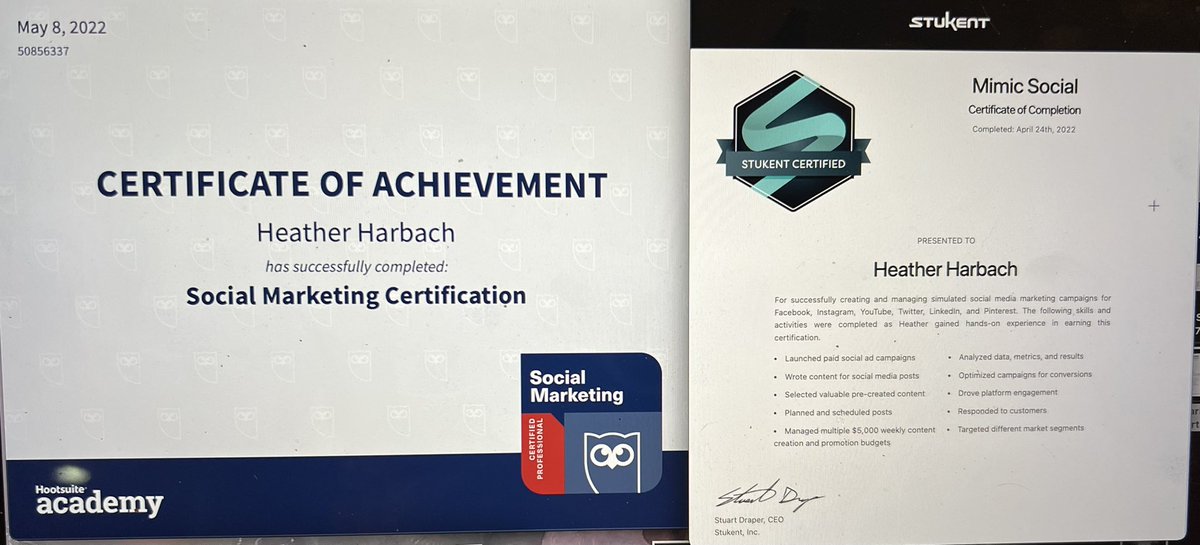Harbachh's tweet photo. Certifications ✅

#hofstra #zarbmeansbusiness #hofstramarketing @HofstraU @ZarbSchool @DrLiHuang https://t.co/YkspMp5gtd