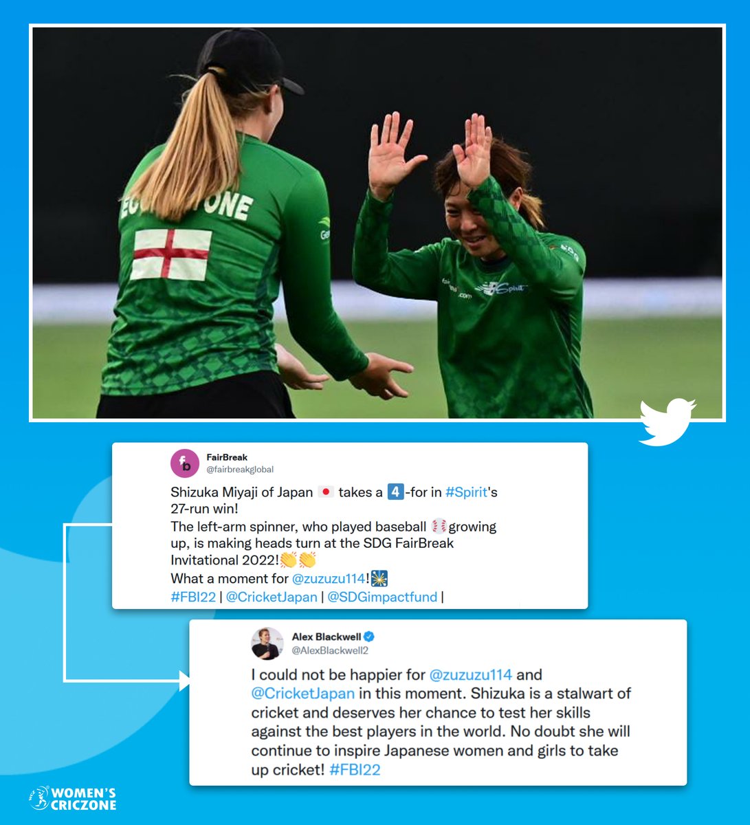 WomensCricZone's tweet image. .@zuzuzu114's four-for against Falcons in the #FairBreak2022 drew praise from her idol @AlexBlackwell2.

#FBI22 #TeamSpirits #Fairbreak2022