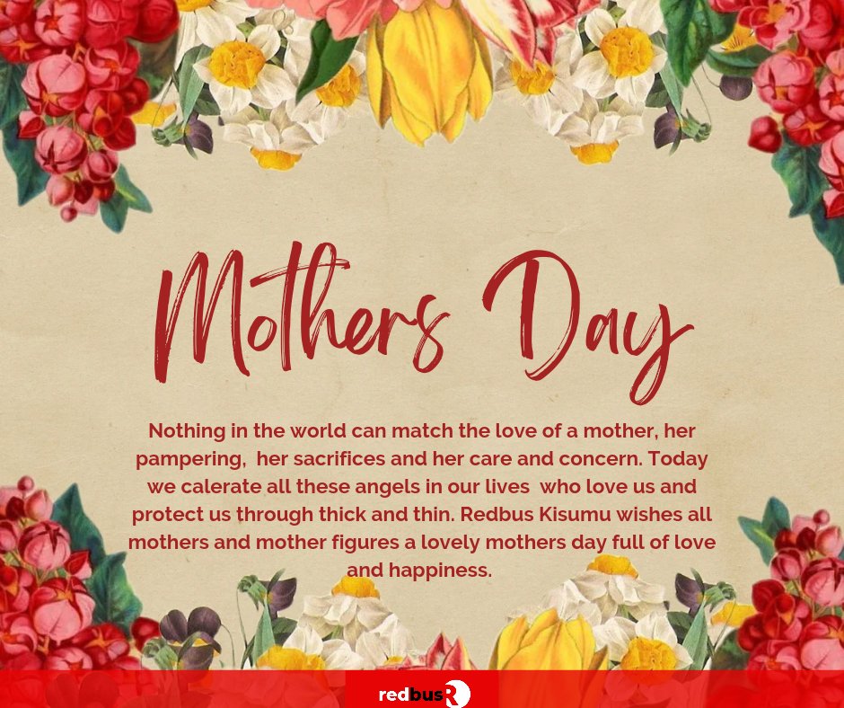 RedbusKisumu's tweet photo. Happy Mother's Day❤️ ! Be blessed !
.
#discoverkisumu #redbuskisumu #Yurop  #mothersday #mothersday2022 #kisumutraffic #AmazingKisumu https://t.co/KSljRRnwK4