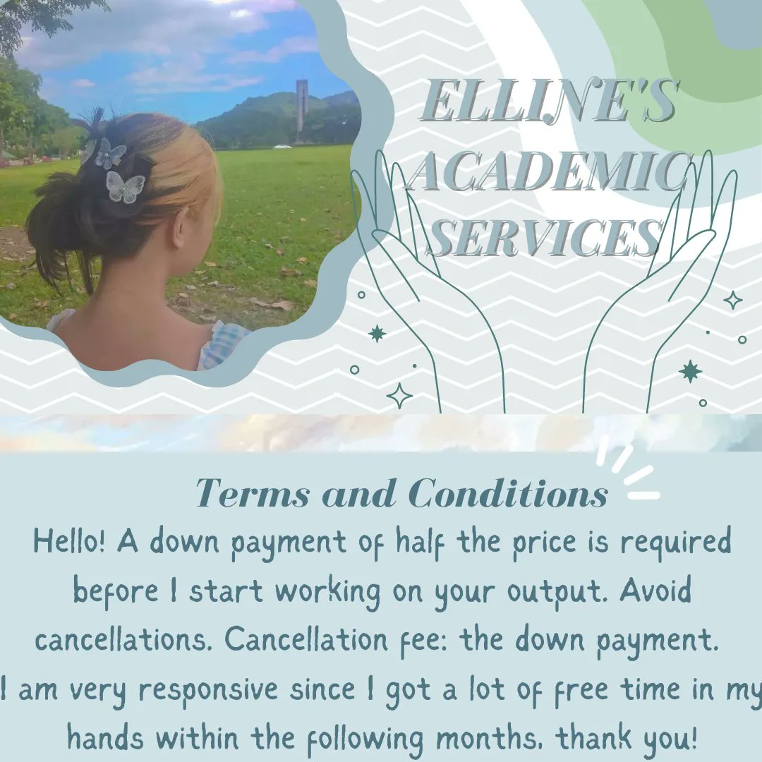 EllineCosmic's tweet photo. ACADEMIC COMMISSIONS!! 📘
- I accept elementary to senior high school clients (can not guarantee to be knowledgeable of all Grade 11 and 12 lessons)
- Added fee if rushed
- Prices can be lower or higher, depending on the work (all about negotiation)
- DM me now < 33 https://t.co/9ncevnlh7u