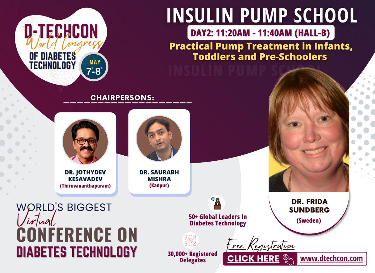 DTechCon's tweet photo. Dr. Frida Sundberg Talked at DtechCon2022 about Practical Pump Treatment in Infants, Toddlers and Pre-Schoolers
Chaired by: Dr. Jothydev Kesavadev & Dr. Saurabh Mishra @jothydev @saurabhmishra
Attend Live: https://t.co/JCIjHVyr83
#Dtech #DtechCon2022 #diabetestechnology https://t.co/yAvX2nZ79S