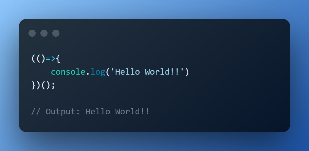 BendeVilay's tweet photo. Immediately Invoked Function Expression(IIFE) in JavaScript:
A function can be executed just after it has been defined without being called explicitly. The function needs to be wrapped in parenthesis. https://t.co/Y42iAoxGW1