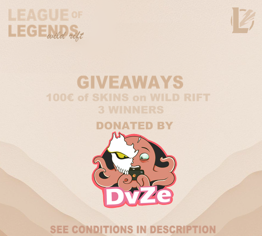 DvZe Esport (@dvzeesport) on Twitter photo 🎁 #CONCOURS #GIVEAWAY 🎁
3 LOTS of 100€ from SKINS for WILD RIFT to WIN!
Offered by the eSport team DIVISION ZERO !
To participate:
➡️ Follow <a href="/DvzeEsport/">DvZe Esport</a>
➡️ RT 🔄+ Like❤️
🗓️ RESULTS 16 MAY !
🌈 DOUBLE YOUR CHANCES VIA INSTAGRAM (LINK IN BIO)
#WILDRIFT #LEAGUEOFLEGENDS 🎁 #CONCOURS #GIVEAWAY 🎁
3 LOTS of 100€ from SKINS for WILD RIFT to WIN!
Offered by the eSport team DIVISION ZERO !
To participate:
➡️ Follow <a href="/DvzeEsport/">DvZe Esport</a>
➡️ RT 🔄+ Like❤️
🗓️ RESULTS 16 MAY !
🌈 DOUBLE YOUR CHANCES VIA INSTAGRAM (LINK IN BIO)
#WILDRIFT #LEAGUEOFLEGENDS