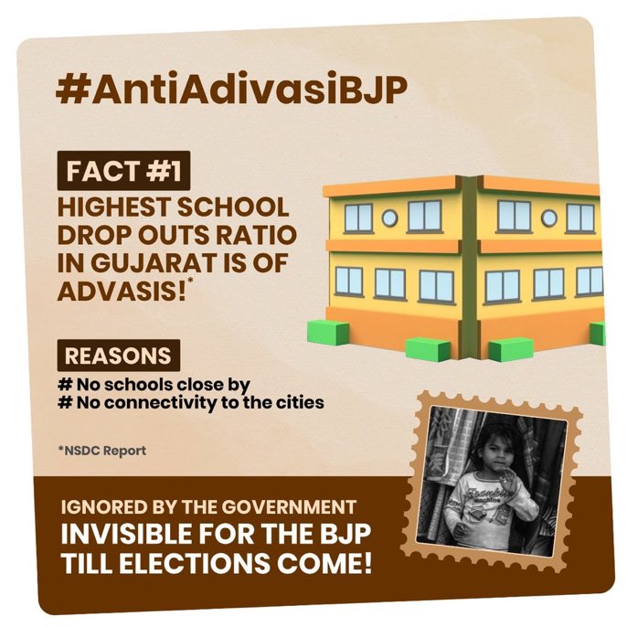 poojan_buch's tweet photo. The self-styled messiah of the poor, tribals &amp; backward Modi government are proving to be very fatal for the above classes.
Due to the BJP government, instead of upgradation of the tribals, their downfall is taking place.
Highest School dropouts Ratio of Adivasi.
#AntiAdivasiBJP https://t.co/D4y3p0m9jO