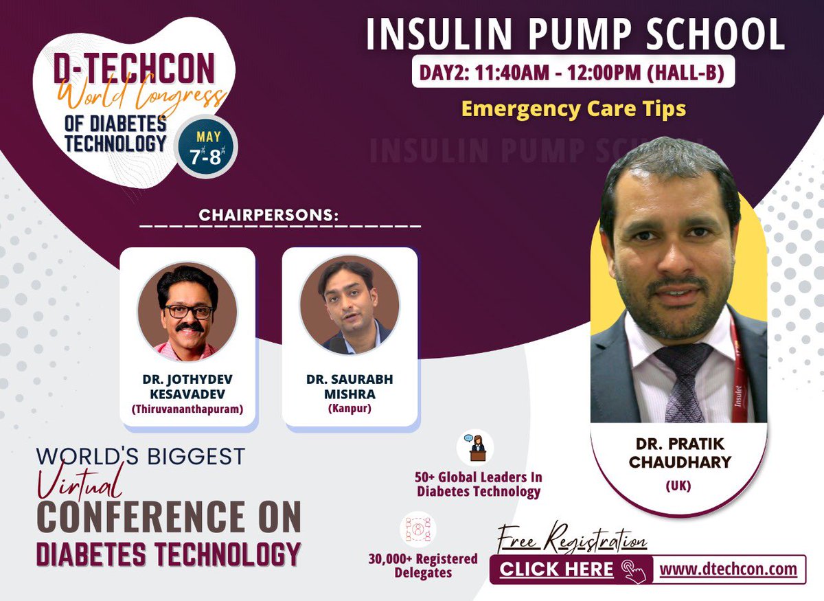 DTechCon's tweet photo. Dr. Pratik Chaudhary Talked at DtechCon2022 about Emergency Care Tips
Chaired by: Dr. Jothydev Kesavadev & Dr. Saurabh Mishra @jothydev @drpratikc @Rssdi_official @DiabetesAB @JDRFMinnesota
Attend Live: https://t.co/JCIjHVyr83
#Dtech #DtechCon2022 #diabetestechnology #healthTech https://t.co/yZQSqV57ni