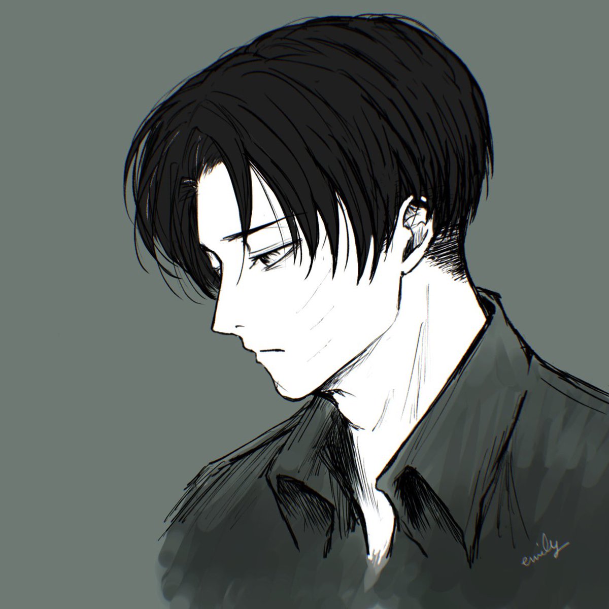 levi (shingeki no kyojin) 1boy male focus solo shirt simple background black hair curtained hair  illustration images