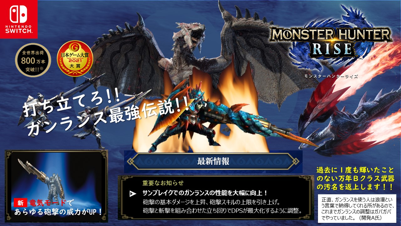 超紳士 Mhr Mhxx どうやらサンブレイクではガンランスに大幅な修正が入るみたいですね 公式に届け俺達の想い モンハンライズ Mhrize T Co 8memjhoakf Twitter