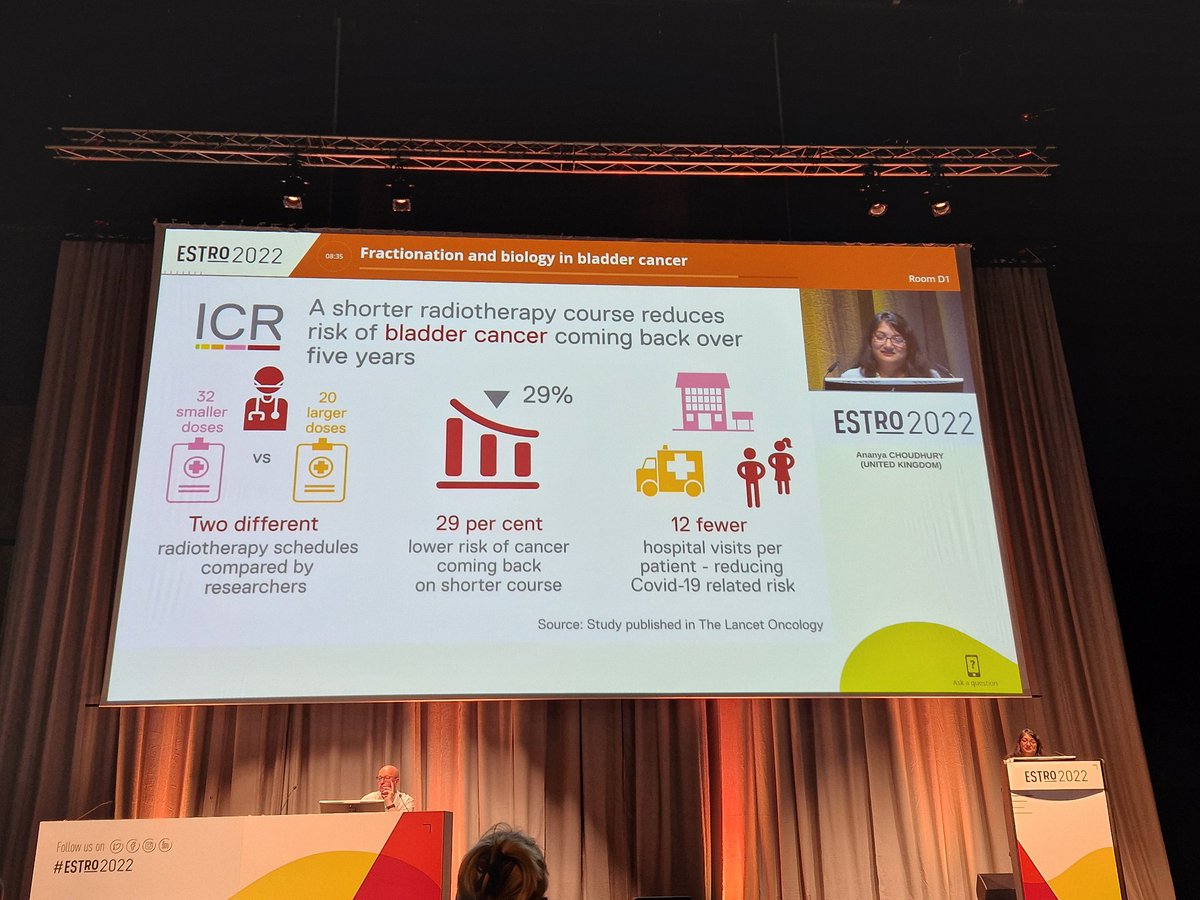 BgmNeethu's tweet photo. Less is more - hypofractionation in bladder ca. One of the key themes in @achoud72's brilliant lecture at #ESTRO2022 @ESTRO_RT @swinton_martin @robert_huddart @Thiraviyam_E #WhereisHoskin https://t.co/6WyYqwbFyB