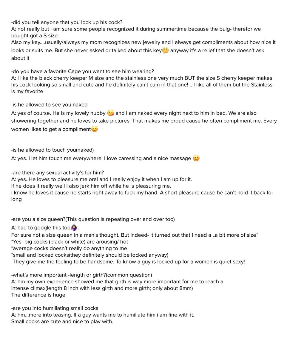 FAQs about us/me

To clarify:
-English isn’t my mother-language
(Grammar/spelling might be not correct)
-my answers are based on my personal opinion. None of them are based on disrespect!

-please only Wright down comments/question free of racism+ disrespect

#faq
#chastity 
#FLR