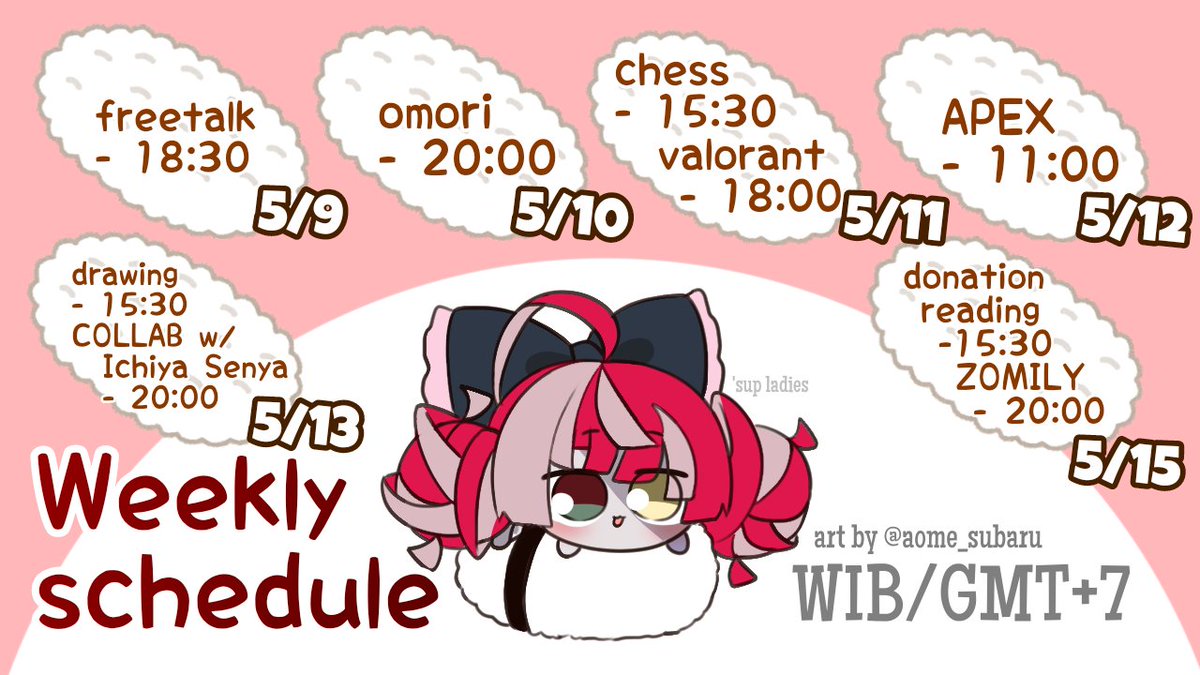 【WEEKLY SCHEDULE】
CHILL WEEK!!
• YT Link: https://t.co/q52LKWIT9x
• GENERAL: #Kureiji_Ollie
• LIVE: #OLLIEginal
• ANNOUNCEMENTS: #OLLInfo
• FANARTS: #graveyART
• MEMES: #OLLIcin
• FANNAME: #ZOMRADE 
Fan submissions might be used as thumbnail or other uses in the future. 