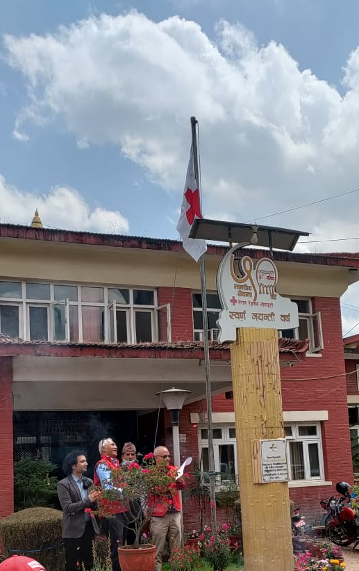 ICRC_nd's tweet photo. The @NepalRedCross celebrated  #WorldRedCrossRedCrescent day with the launch of a donation platform. A flag-hoisting ceremony was also held, attended by Binod Kafle, Acting Head of the Mission, Azmat Ulla, Head of IFRC, Umesh Dhakal, Exec. Dir., NRCS, and staff. 

#BeHumanKind https://t.co/hPQUcIqitL