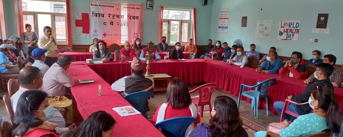ICRC_nd's tweet photo. The @NepalRedCross celebrated  #WorldRedCrossRedCrescent day with the launch of a donation platform. A flag-hoisting ceremony was also held, attended by Binod Kafle, Acting Head of the Mission, Azmat Ulla, Head of IFRC, Umesh Dhakal, Exec. Dir., NRCS, and staff. 

#BeHumanKind https://t.co/hPQUcIqitL