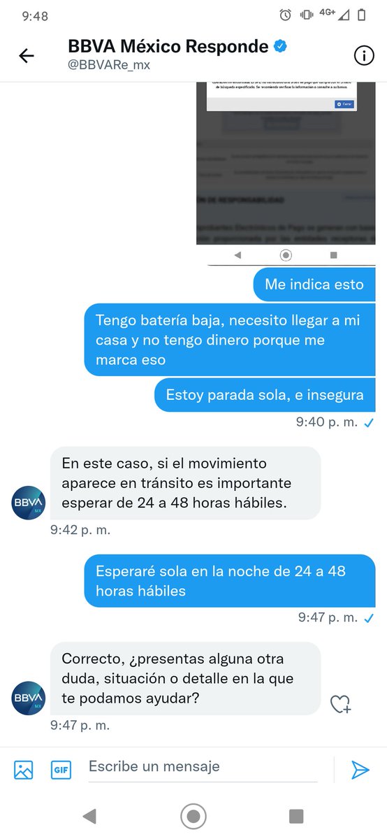 Alitabattle1's tweet photo. @BBVA_Mex te hago responsable por si me llega a pasar algo, mientras sigues felicitando a las mujeres en su día, tu banco no me ayuda en nada. https://t.co/Arw2HVIMpc