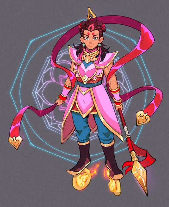 After a productive night, I've finally finished this! LMK Nezha (or Na Tra) with a bit of my touch. 

Growing up knowing a different version of the Lotus prince, #MonkieKid got me all emotional seeing its version of #Nezha.😳 Plus his vehicle is 👌👌

#MonkieKidSeason3 