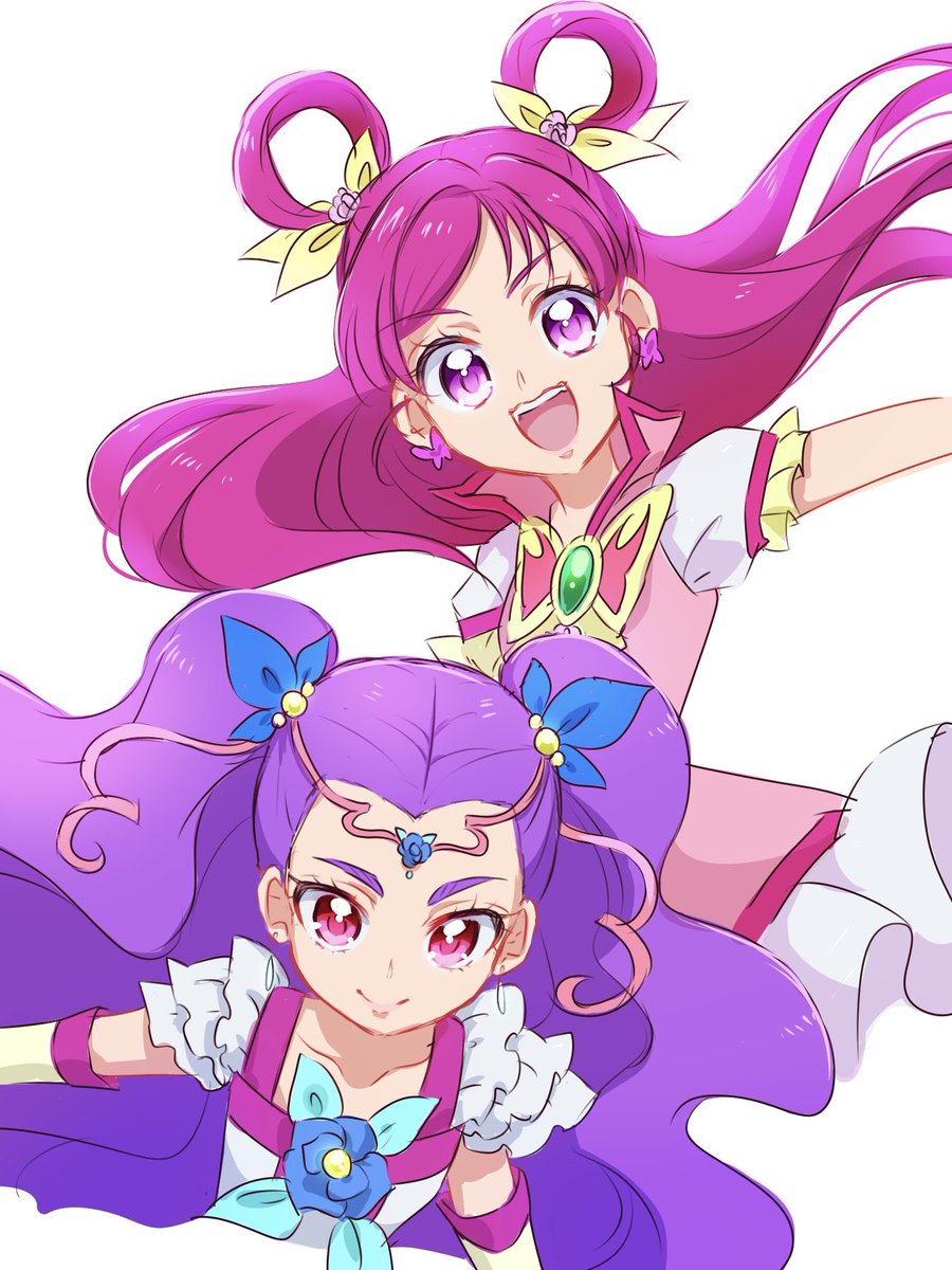 yumehara nozomi multiple girls 2girls long hair purple hair smile jewelry white background  illustration images