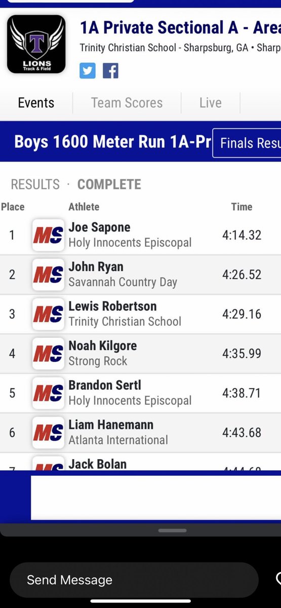 robdog_ball's tweet photo. 4:29.16 1600 puts @lewrob14 at the top time overall this season in a tough coweta county @CowetaScore and yet another school record for the 🦁! https://t.co/SmI39OcI1E