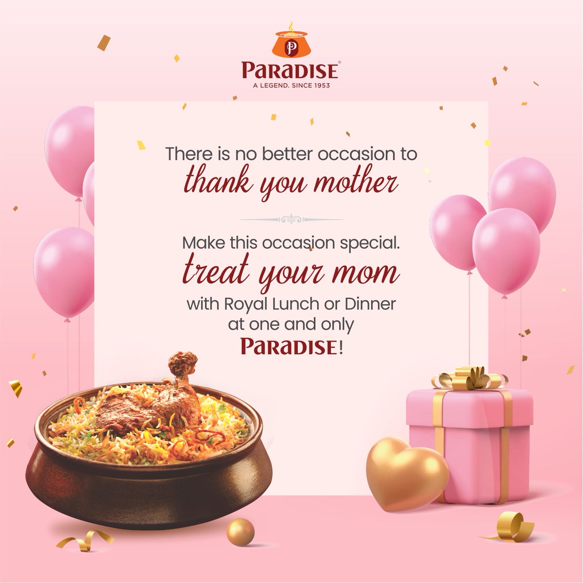 Share the world's favourite with your world's favourite. Wishing all mums a very happy Mother's Day from everyone at Paradise Biryani. #ParadiseBiryani #MothersDay #WorldsFavouriteBiryani #mothersdaygift #mother #sunday #sundaydinner #giftideas #deals #dealoftheday #weekend