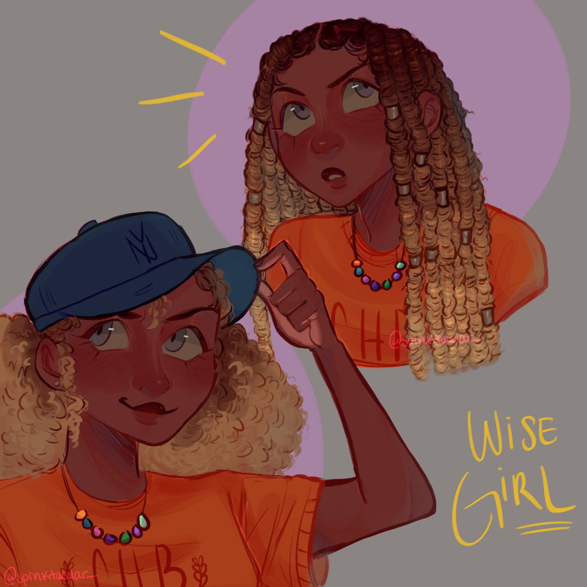 dark skin hat dark-skinned female jewelry curly hair shirt orange shirt  illustration images