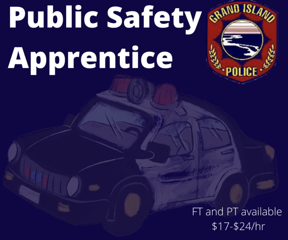 If you are a #Loper interested in #lawenforcement, this post is for you!
           👮‍♀️🚓👮🚨👮‍♂️⚖️
<a href="/GIPoliceDept/">GI Police</a> now has a paid work apprenticeship program! More information and the application can be found here: gipolice.org/employment

<a href="/UNKearney/">University of Nebraska at Kearney</a> <a href="/cas_unk/">UNKCAS</a>