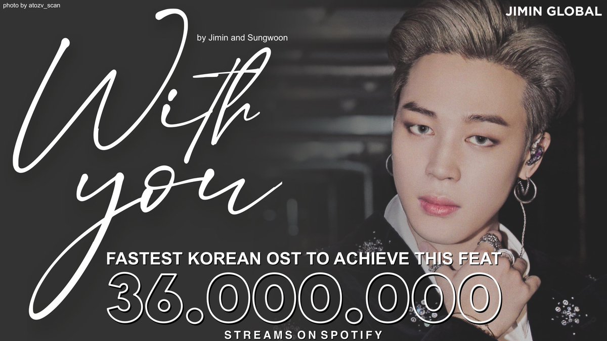 UniversBTS_'s tweet photo. 📰 “With You” ultrapassou 36 milhões de streams no Spotify em 12 dias e 10 horas.

Ela estende seu recorde como a OST coreana mais rápida a alcançar esse feito na história do Spotify.

Parabéns Jimin! 👏🏻💓

🦊 ©JiminGlobal https://t.co/TSYCp1Qzqs