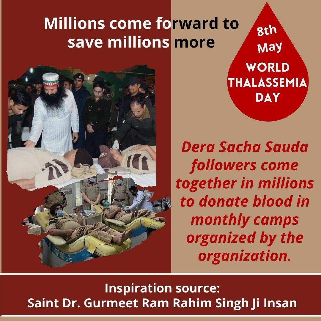 Saahi34633151's tweet photo. Every year thousands of people die due to Thalassemia disease. So that to meet the shortage of blood in this disease, the followers of Dera Sacha Sauda always organize blood donation camps. Inspiration by Saint Gurmeet Ram Rahim ji🙏🏻 #WorldThalassemiaDay https://t.co/fyLvANEMUC