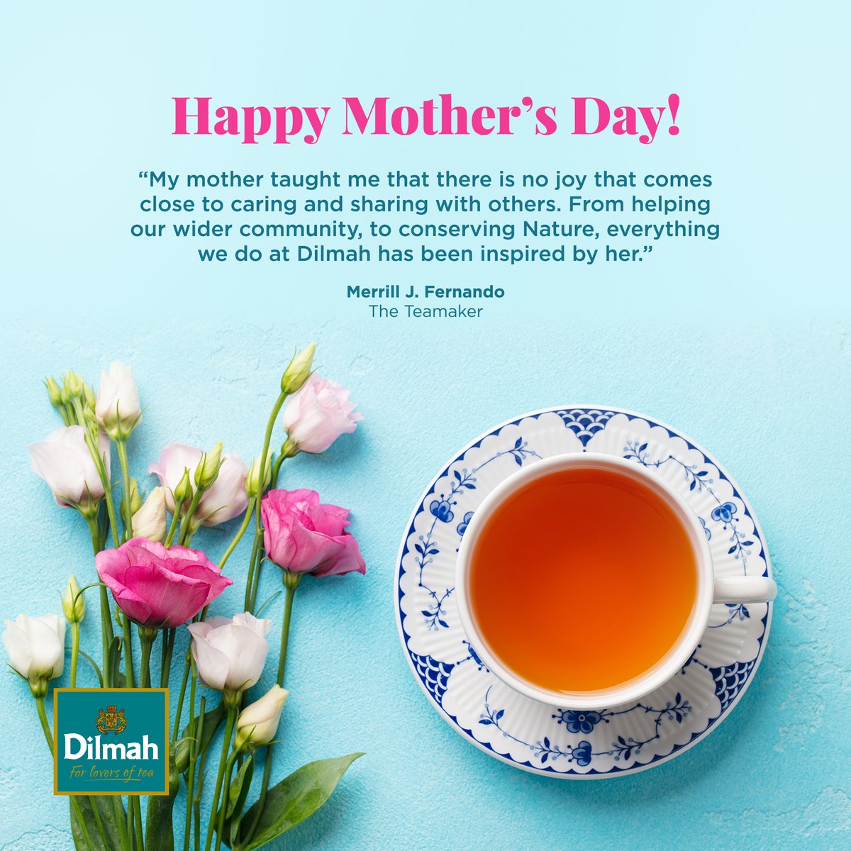 Dilmah's tweet photo. Happy Mother’s Day! Spread the #joy with a little mum-spiration - tell us something your #mother has taught you that could #inspire others too, and enjoy 15% off on all our #GiftsOfTea: https://t.co/B7FzID3g6T
#MothersDay #HappyMothersDay #MothersLove #Mothers #Mumspiration https://t.co/9yq3jtNhE0