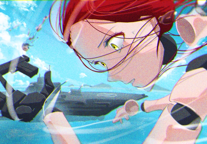『船上降下作戦、失敗』 (1時間半くらいで描いた #イラスト 