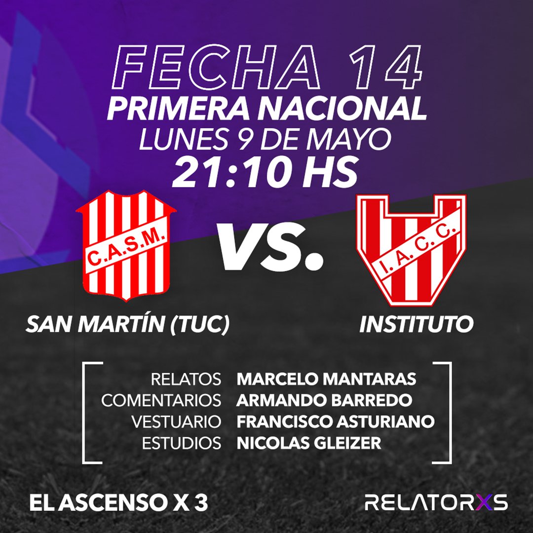 🟥MAÑANA Lunes
🕖19 hs

✅#AllBoys🆚 #Temperley
✅#SanMartinTUC🆚 #Instituto

📲 Escuchalo x <a href="/Relatoresconvos/">® Σ |_ Δ ╥ Φ ® Σ §</a> 
💻 relatores.com.ar
📺 You Tube Ax3

👤<a href="/DanielCacioli/">Daniel Cacioli</a>