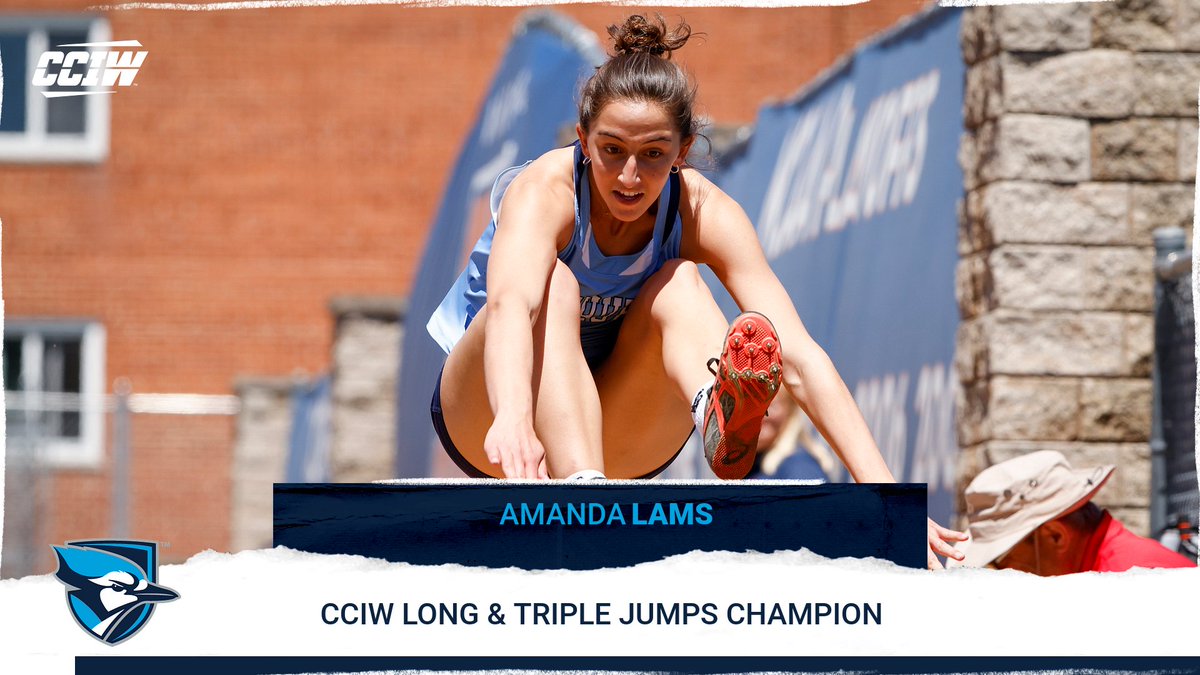 ElmhurstBluejay's tweet photo. Elmhurst's Amanda Lams won both the long and triple jump titles at the CCIW Outdoor Championships. She leaped to a triple jump distance of 11.50 meters, and won the long jump with a leap of 5.39 meters. She swept both the indoor and outdoor triple and long jump titles in 2022. https://t.co/AvHrzkPuUT