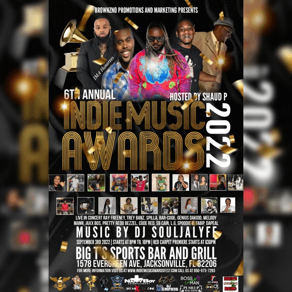 BrownznoM's tweet photo. Turn down for what 6th Annual Indie Music Awards Show Festival. Honoring to great legends. @TPAIN and @lilduval September 2nd thru 4th, 2022. We live in #Duvalcounty @indiemusicawards @IamBrownzno https://t.co/legk9yDg97