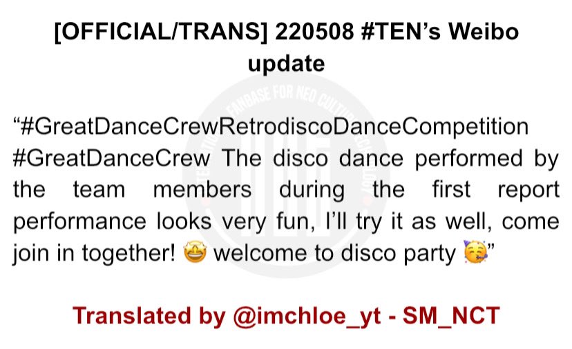 [OFFICIAL/TRANS] 220508 #TEN’s Weibo update

#NCT #WayV
Translated by <a href="/imchloe_yt/">★ ♫</a> - SM_NCT
m.weibo.cn/6988788731/476…