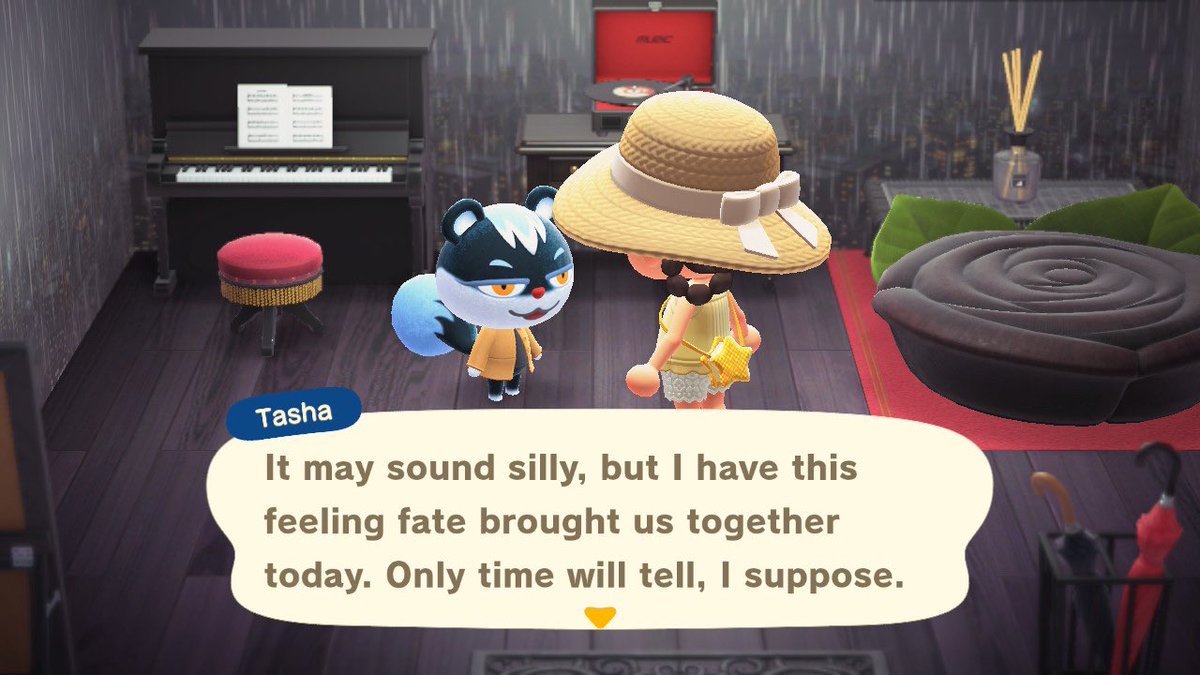 NatashaWriting's tweet photo. I never talk to villagers on other islands unless I know they’re crafting, and I just happen to stop at a home owned by a villager with my name who says it’s fate!? #acnh #itsfate #whatdoesitmean https://t.co/oshR5BC37H