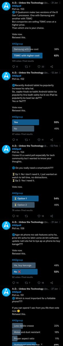 a_unbox's tweet photo. Ok
Feedback le liya.
Consistency ko hi improve karunga. Ab se Mon-Sat regular #ADpoll  dene ka kosis karunga.

More unique polls kaise possible hai idk 🙃
Jitne types ka unique polls ho sakta hai pahle ki de chuka hu, to aise hi new polls, new topic ke upar post karunga. https://t.co/6claYkLIYJ