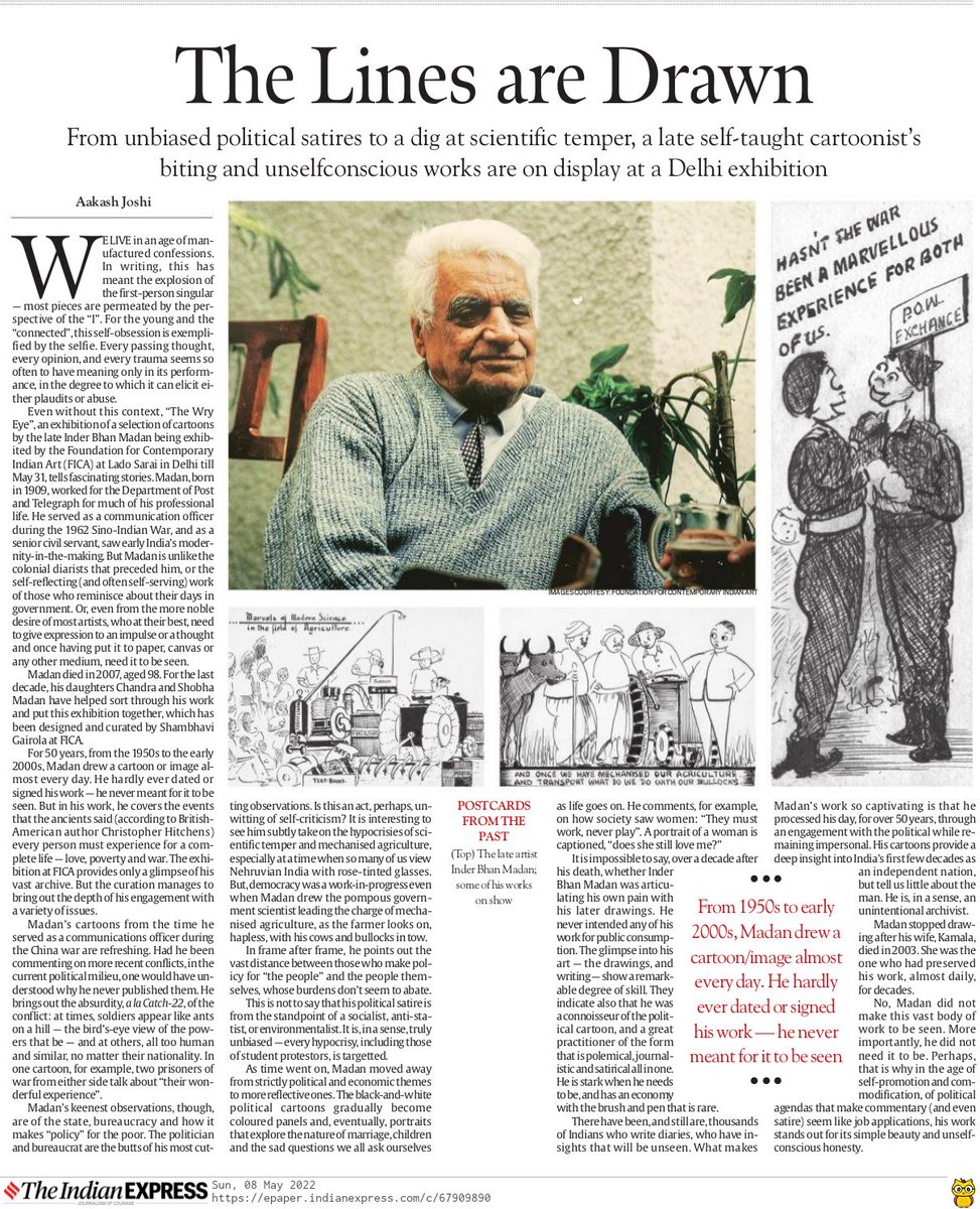 The late Inder Bhan Madan's cartoons, on display at FICA, Lado Sarai, are a fascinating view at Indian modernity. More importantly, he represents what it means to do art for its own sake in an age of self-promotion
indianexpress.com/article/expres…