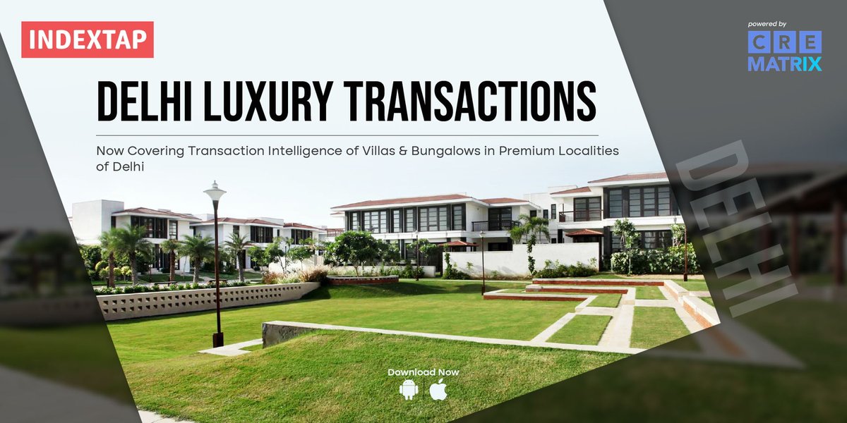 CreMatrix's tweet photo. In a first of its kind, #CREMATRIX is proud to cover high-end luxury transactions of villas & bungalows in prime residential locations of Delhi.
#Indextap #RealEstate #RealEstateIndia #RealEstateDataAnalyticsIndia #LuxuryTransactions #Residential #Delhi #India https://t.co/5SKEfFJ4cL