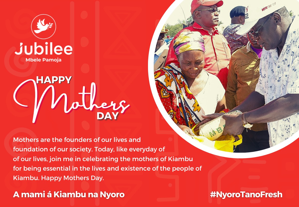 CateWanjiru19's tweet photo. HE Governor James Nyoro wishes all of the mothers' in Kiambu a Happy Mother's day. We have a very caring Governor who cares about our mothers who are the backbone of our homes
#MothersDay 
#NyoroTanoFresh https://t.co/RxpanMqrOG