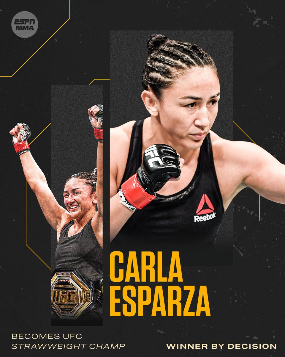 espnmma's tweet photo. Carla Esparza defeats Rose Namajunas a second time to become the strawweight champion 🏆 #UFC274 https://t.co/kVbs5Q0JdG