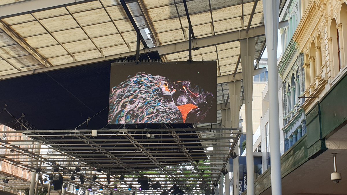 qldxrfestival's tweet photo. The amazingly multi-talented @x_rVb_x with the beautiful Circle Series: Feminine with Corroded Code at the Queen St Mall Big Screen takeover #nfts #nft #digitalart #ReVerseButcher #brisbane #qldxrfestival https://t.co/T6mT3WGTe0
