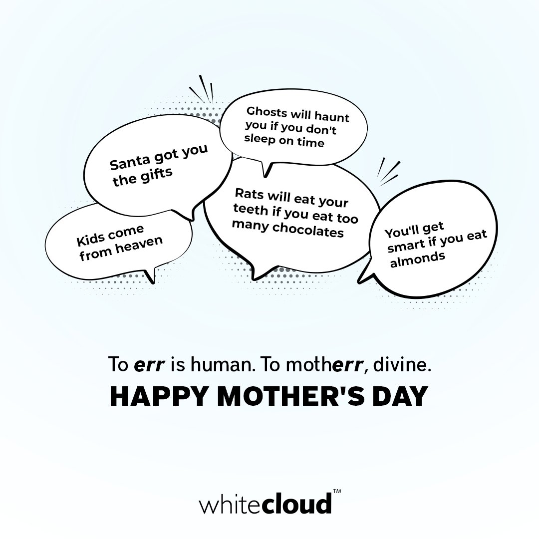 WhiteCloudBrand's tweet photo. Little white lies.

We all tell them.

But when #mothers do, it's always from a place of love.

Loads of hugs to all moms, this #MothersDay. 

Stay blessed. Keep doing whatever it takes to keep #childhood alive in an increasingly complex world.

#momsknowbest https://t.co/4gSs93sPxV